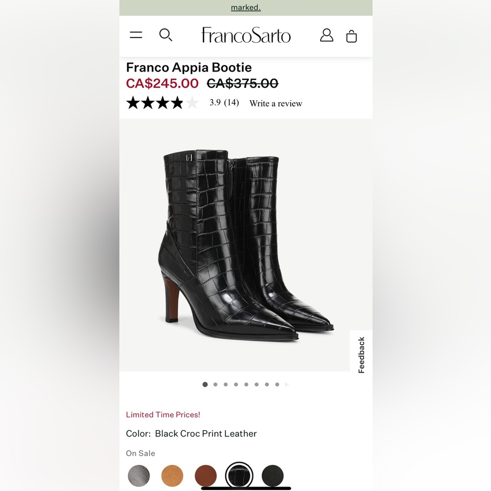Franco Sarto Black /dark Grey Appia Croc-Patterned Heeled Boots
